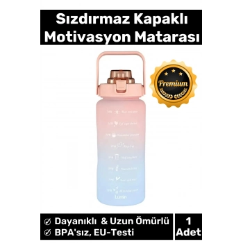 Premium Çift Renk Ölçü Baskılı Sızdırmaz Akmaz Motivasyon Matara Suluk Sağlıklı Plastik 1 Lt Su Şişe