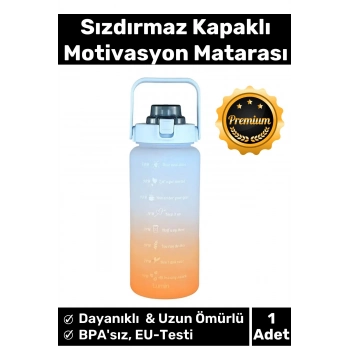 Premium Çift Renk Ölçü Baskılı Sızdırmaz Akmaz Motivasyon Matara Suluk Sağlıklı Plastik 2 Lt Su Şişe