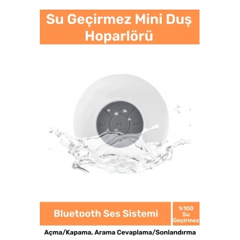 Deluxe Serisi Vantuzlu Su Geçirmez Şarjlı Mini Bluetooth Özellikli Beyaz Duş Kamp Sahil Hoparlörü