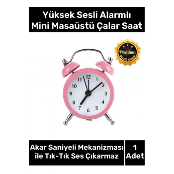 Yüksek Sesli Alarmlı Pilli Dekoratif Çift Çanlı Mini Masaüstü Analog Dekoratif Çalar Saat