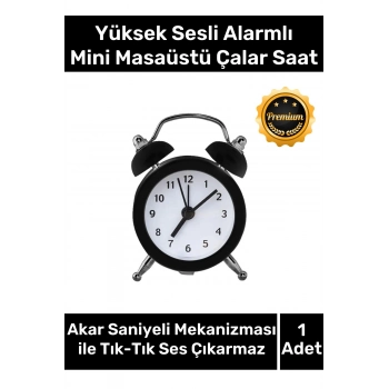 Premium Yüksek Sesli Alarmlı Pilli Dekoratif Çift Çanlı Mini Masaüstü Analog Dekoratif Çalar Saat