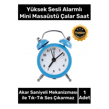 Yüksek Sesli Alarmlı Pilli Dekoratif Çift Çanlı Mini Masaüstü Analog Dekoratif Çalar Saat