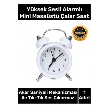Premium Yüksek Sesli Alarmlı Pilli Dekoratif Çift Çanlı Mini Masaüstü Analog Dekoratif Çalar Saat