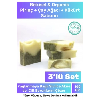 3lü Fırsat %100 Doğal Cilt Lekeleri Için Sabun Seti Kokulu Pirinç + Çay Ağacı + Kükürt Sabunu