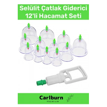 Premium Series Selülit Çatlak Giderici Vakumlu Masaj Aleti 12li Kupa Hacamat Seti