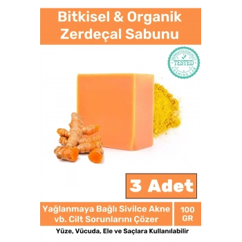 %100 Doğal Güzel Kokulu El Yüz Saç Vücut Cilt Orijinal 3lü Zerdeçal Ekstraktı Sabunu