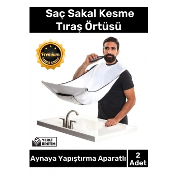Premium Pratik Vakumlu Aynaya Yapıştırma Aparatlı Evde Saç Sakal Kesme Beyaz Tıraş Örtüsü - 2 Adet