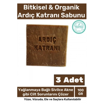 %100 Doğal Bitkisel El Yüz Vücut Saç Cilt Orijinal Vegan 3lü Ardıç Katranı Sabunu