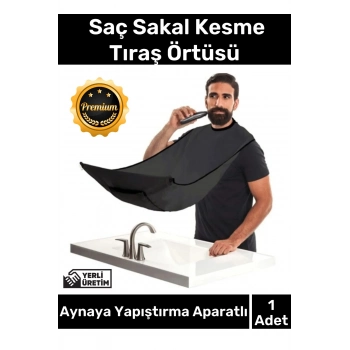 Premium Pratik Vakumlu Aynaya Yapıştırma Aparatlı Evde Saç Sakal Kesme Siyah Tıraş Örtüsü