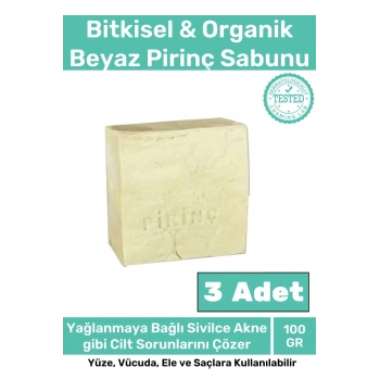 %100 Doğal Koku Yüz Cilt Beyazlatıcı Organik Nemlendirici Beyaz Pirinç Sabunu 3lü Set