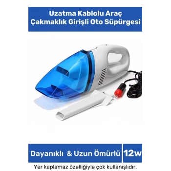 Premium Serisi Otomobil Kaliteli 12v Uzatma Kablolu Kuvvetli Araç Çakmaklık Girişli Oto Süpürgesi