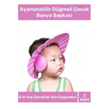 Bebek Duş Başlığı Ayarlanabilir Düğmeli Çocuk Küvet Göze Su Kaçırmayan Pembe Banyo Şapkası - 2 Adet