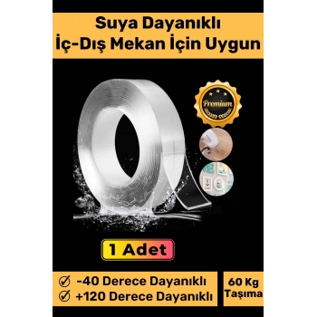 Deluxe Ultra Süper Güçlü Yüksek Mukavemetli Nano Teknolojili Çift Taraflı Doku Şeffaf 3 mt Bant