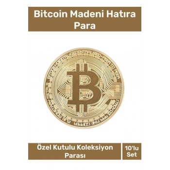 Özel Kutulu Hediyelik Kripto Hatıra Koleksiyon Bitcoin Madeni Para Altın Rengi 10lu Set