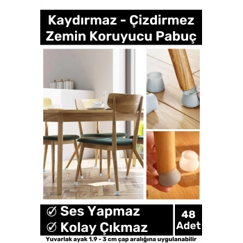 Premium Kaydırmaz Çizdirmez Mobilya Masa Sandalye Zemin Koruyucu Silikon Pabuç Ayak Kılıf 48 Adet
