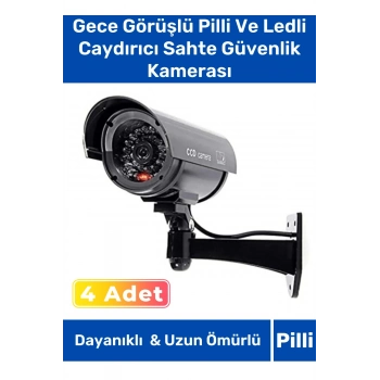 Özel Ev Apartman Bahçe İş Yeri Gece Görüşlü Pilli Ledli Caydırıcı Sahte Güvenlik Kamerası 4lü Set