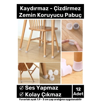 Premium Kaydırmaz Çizdirmez Mobilya Masa Sandalye Zemin Koruyucu Silikon Pabuç Ayak Kılıf 12 Adet