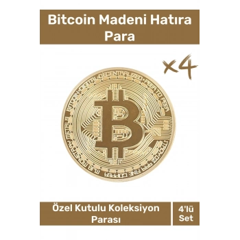 Özel Kutulu Hediyelik Kripto Hatıra Koleksiyon Bitcoin Madeni Para Altın Rengi 4lü Set