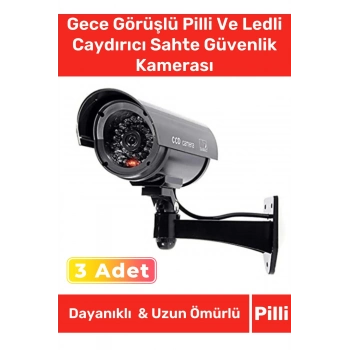 Özel Ev Apartman Bahçe İş Yeri Gece Görüşlü Pilli Ledli Caydırıcı Sahte Güvenlik Kamerası 3lü Set