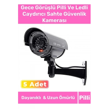 Özel Ev Apartman Bahçe İş Yeri Gece Görüşlü Pilli Ledli Caydırıcı Sahte Güvenlik Kamerası 5li Set
