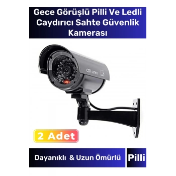 Özel Ev Apartman Bahçe İş Yeri Gece Görüşlü Pilli Ledli Caydırıcı Sahte Güvenlik Kamerası 2li Set
