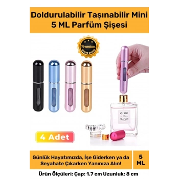 Özel Parfüm Şişesinden Doldurulabilir Taşınabilir Çanta İçi Mini Cep Parfüm Şişesi 5 Ml x 4 Adet