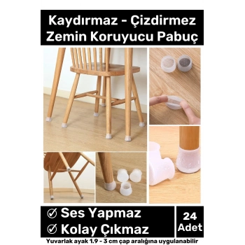 Premium Kaydırmaz Çizdirmez Mobilya Masa Sandalye Zemin Koruyucu Silikon Pabuç Ayak Kılıf 24 Adet