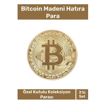 Özel Kutulu Hediyelik Kripto Hatıra Koleksiyon Bitcoin Madeni Para Altın Rengi 3lü Set