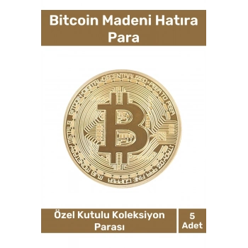 Özel Kutulu Hediyelik Kripto Hatıra Koleksiyon Bitcoin Madeni Para Altın Rengi 5li Set