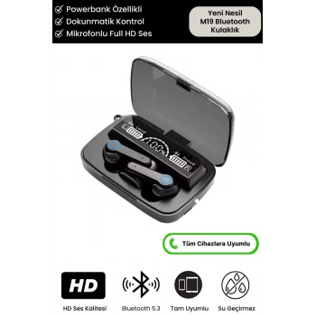 Dijital Göstergeli Powerbanklı M19 Gaming HD Hi-Fi Ses Dokunmatik 5.3 Mikrofonlu Kablosuz Kulaklık