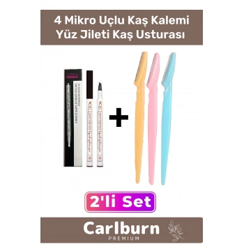 Özel Üretim Siyah Kaş Kalemi Suya Dayanıklı Kalıcı 4 Uçlu Kaş Kalemi Ve 3lü Yüz Jileti Kaş Usturası