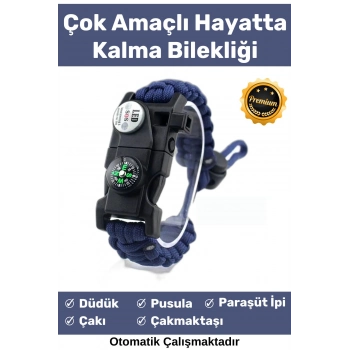 Özel Üretim Kiti Düdük Çakı Pusula Çakmaktaşı Paraşüt İpi Rahat Çok Amaçlı Hayatta Kalma Bilekliği