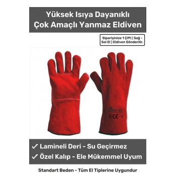 Deluxe Serisi Yanmaz Isıya Dayanıklı Eldiven Kaynak Yangın Için Su Geçirmez Çok Amaçlı Deri Eldiven