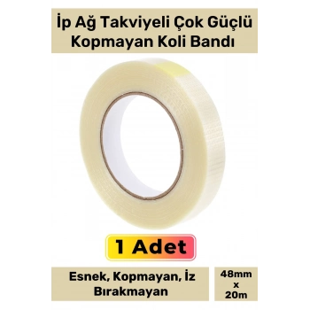Özel Üretim İz Bırakmayan Yüksek Mukavemetli Çok Güçlü Ağ İp Takviyeli Kopmaz Koli Bandı - 1 Adet