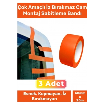 Özel Üretim Çok Amaçlı Araba Kopmayan İz Bırakmaz PVC 25 Metre Cam Montaj Sabitleme Bandı - 3 Adet