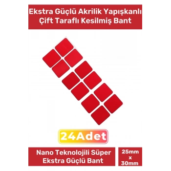 Özel Üretim Ekstra Güçlü PE Köpük Esaslı Çift Taraflı Hazır Kesilmiş 25x30mm Asma Bant 24 Adet