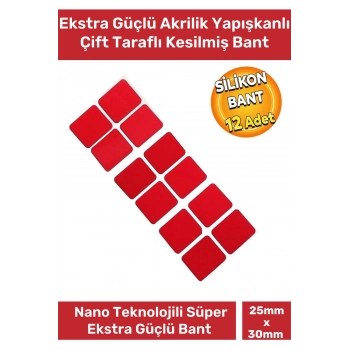 Özel Üretim Ekstra Güçlü PE Köpük Esaslı Çift Taraflı Hazır Kesilmiş 25x30mm Asma Bant 12 Adet