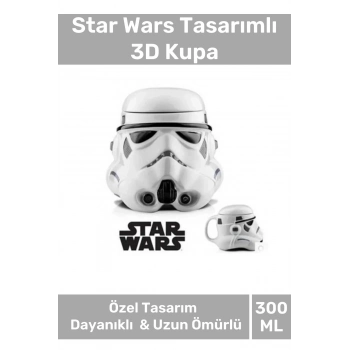 Premium Özel Tasarım Hediye Kutulu Star Wars Şekilli Seramik Kupa 14 x 15 cm 3D Bardak
