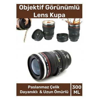 Paslanmaz Çelik Objektif Görünümlü Sevgili Hediye İlginç Lens Kupa Çelik Kahve Çay Termos Mug Bardak