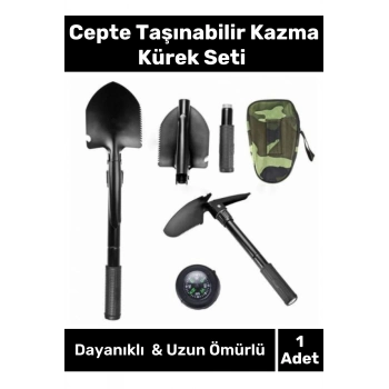 Premium Seri Cepte Taşıma Çantalı Katlanabilir Kamp Portatif Pusula Testere Kazma Kürek Deprem Seti