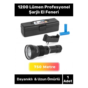 Premium Seri 750 Metre Menzilli Ultra Yüksek Aydınlatma 1200 Lümen Profesyonel Şarjlı El Feneri