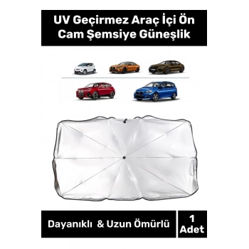 Premium Seri Titanyum Gümüş Kaplama UV Geçirmez Güçlü Dayanıklı  Araç İçi Ön Cam Şemsiye Güneşlik