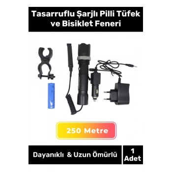 Özel Üretim 3 Modlu Beyaz Işıklı Alüminyum Tasarruflu Şarjlı Pilli Tüfek ve Bisiklet Feneri