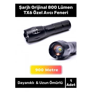Premium Seri Ultra Yüksek Beyaz Işık 500m Menzilli Şarjlı Orijinal 800 Lümen TX6 Özel Avcı Feneri