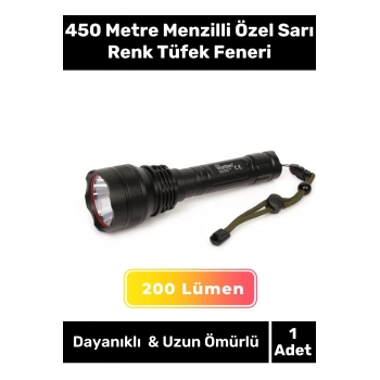 Premium Seri Dayanıklı Tek Modlu P50 Led 450 Metre Menzilli Özel Sarı Renk Tüfek Feneri