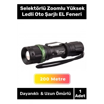 Özel Seri 200 Metre Menzilli 3 Modlu Beyaz Işık Selektörlü Zoomlu Yüksek Ledli Oto Şarjlı EL Feneri