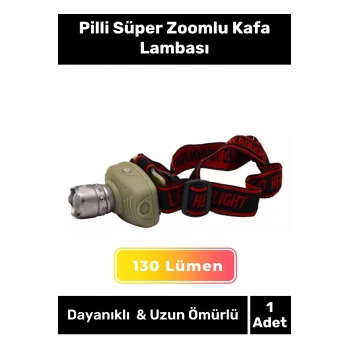 Deluxe Seri 250 Metre Menzilli 130 Lümen Beyaz Işık Plastik Pilli Süper Zoomlu Kafa Lambası