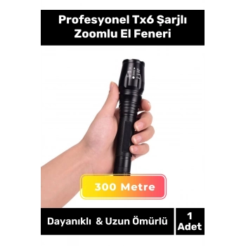 Profesyonel 300 Metre Menzilli 5 Modlu Selektörlü Kızaklı Av Kamp Ev Tx6 Şarjlı Zoomlu El Feneri