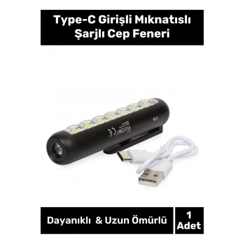 Premium Seri 4 Modlu 70 Metre Mesafeli 1200 mAh Type-C Girişli Mıknatıslı Şarjlı Cep Feneri