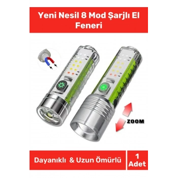 Özel Yeni Nesil Kamp Av Okul Polis Çakarlı Beyaz Kırmızı Mavi Renk Aydınlatma 8 Mod Şarjlı El Feneri